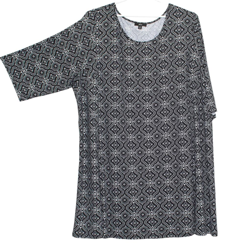 Ellos Tunic Top Boho Geometric Cottage Modest Casual Black White Plus Size 5X